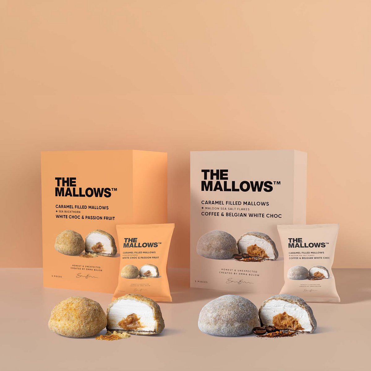 KARAMEL GEVULDE MALLOWS + KOFFIE & BELGISCHE WITTE CHOCOLADEDOOS – 5 STUKS
