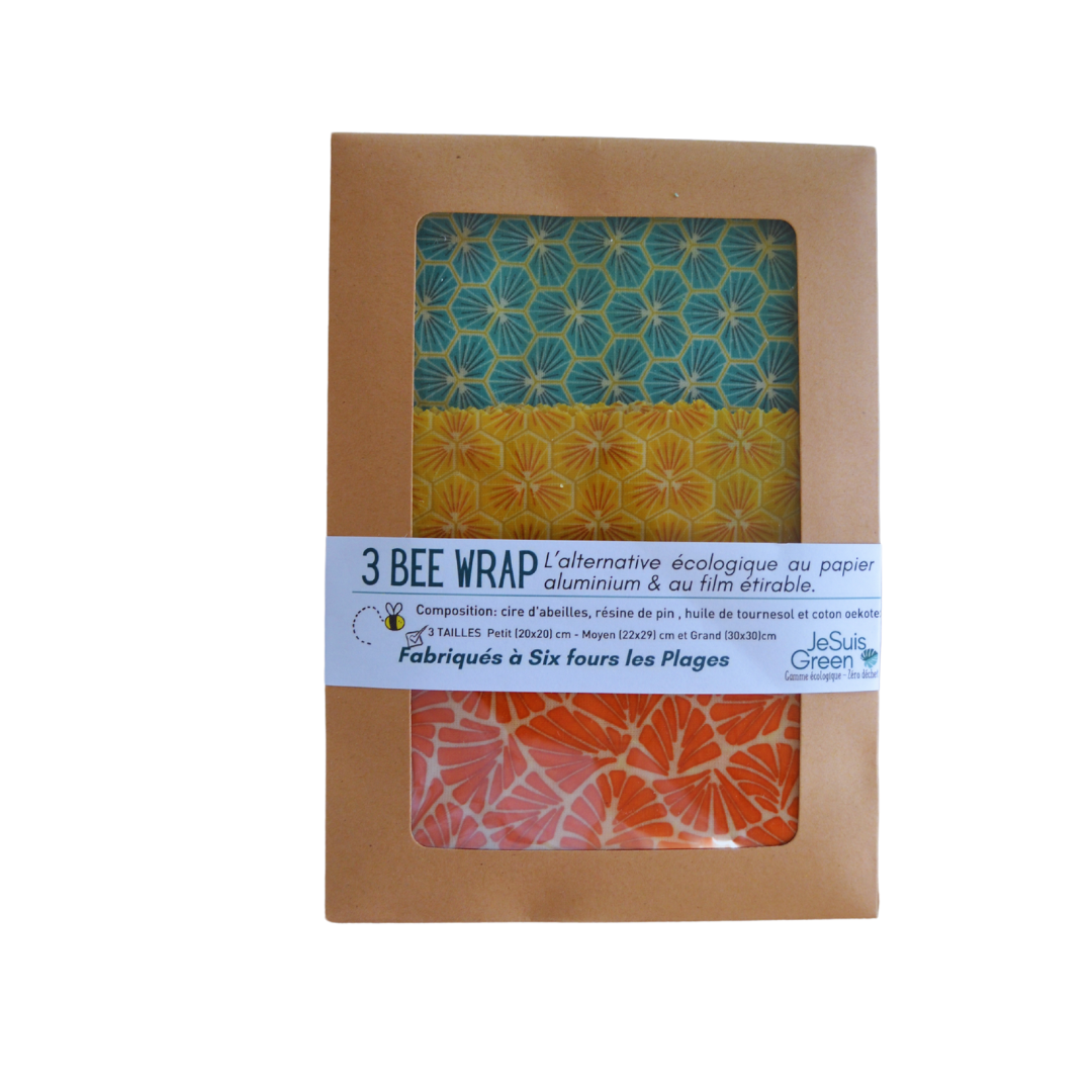 Bee Wrap Emballage réutilisable et zéro déchet 3 tailles trio S ( 20cm*20) cm  M (22*29cm) , L (30 cm *30cm)