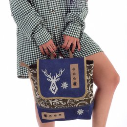 Domelo traditionele rugzak/schoudertas voor meisjes. Rugzak gemaakt van upcycled jeans en canvas met een hertenmotief
