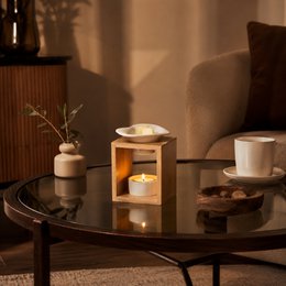 Brûleur Fondant Série Naturea Arum – Design Moderne et Epuré en Céramique et Bambou – Bougeoir Aromathérapie Diffuseur d'Arôme