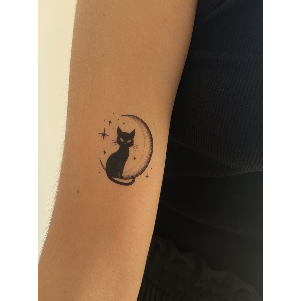 Tatuaje temporal: gato negro y luna x5