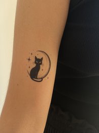 Tatuaje temporal: gato negro y luna x5