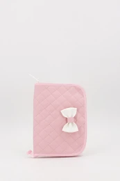 Porte-documents matelassé pour bébé avec nœud, gris