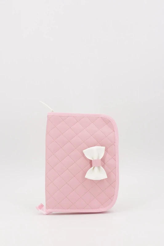 Porte-documents matelassé pour bébé avec nœud, gris
