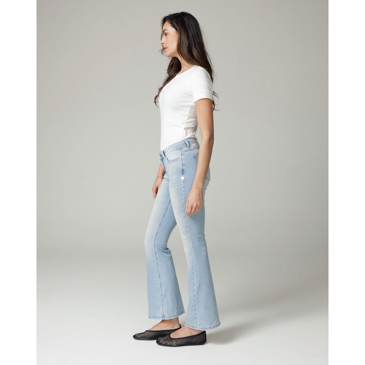 Bleached Blue Flare High-Rise Jeans | The Belly
