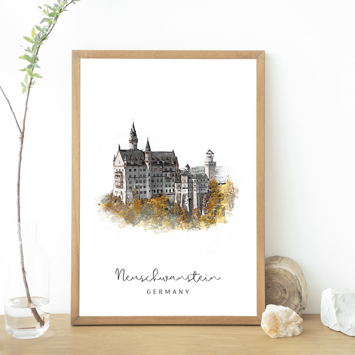 Slot Neuschwanstein, Duitsland | Muurdecoratie | Souvenir | Minimalistische reiskunst