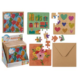 Wenskaart - cadeaukaart puzzel verjaardag met envelop