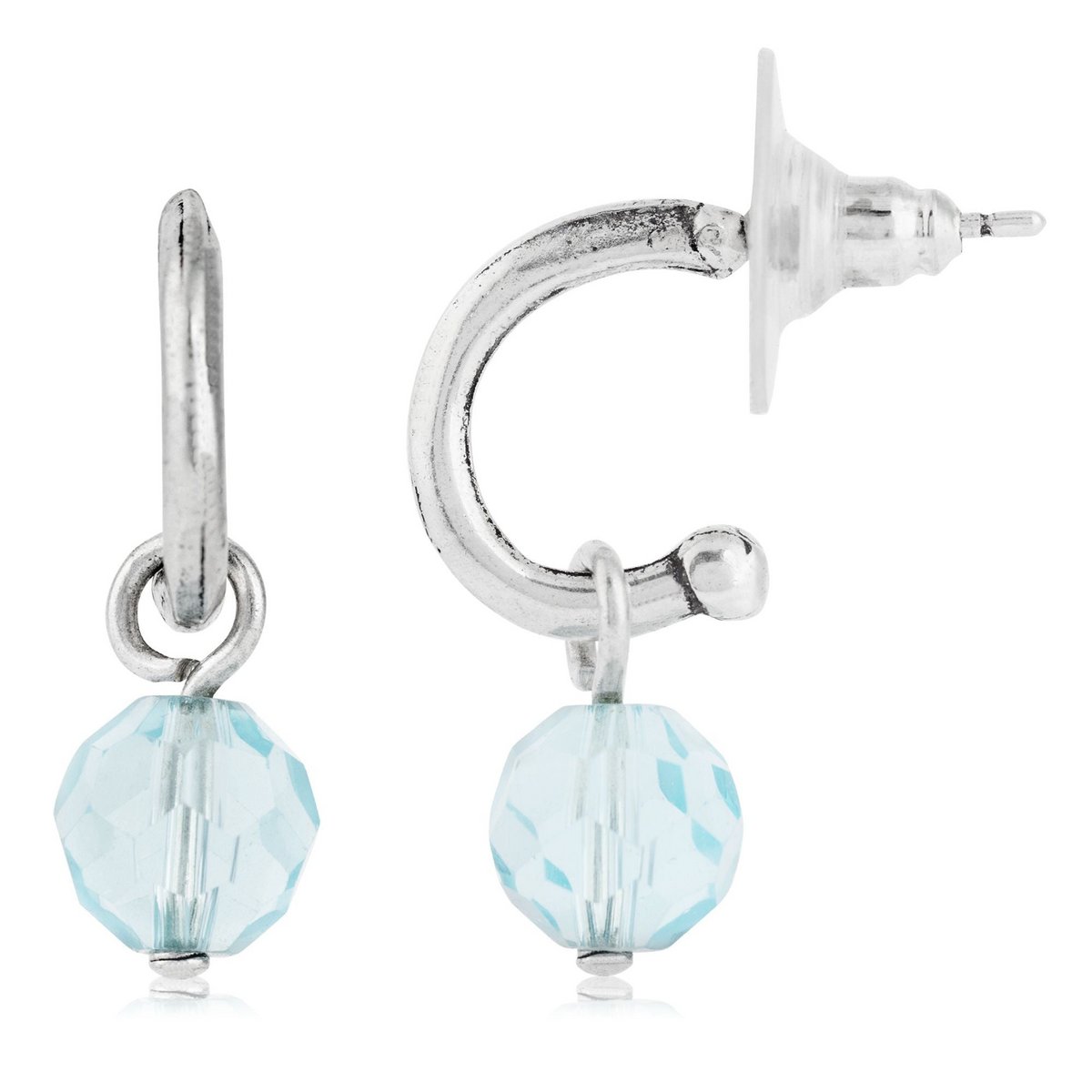 Mini-Creolen-Ohrring aus Silber und blauem Kristall, vergoldet aus Sterlingsilber