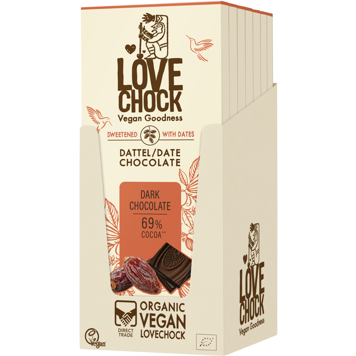 Chocolat pur sucré avec des dates à 69% de cacao - bio, végétalien, durable
