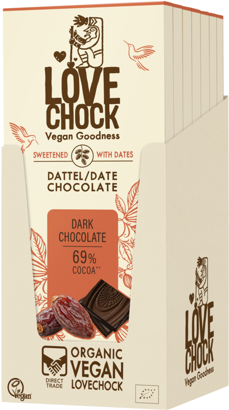 Cioccolato puro addolcizzato con date 69% di cacao - biologico, vegano, resistente