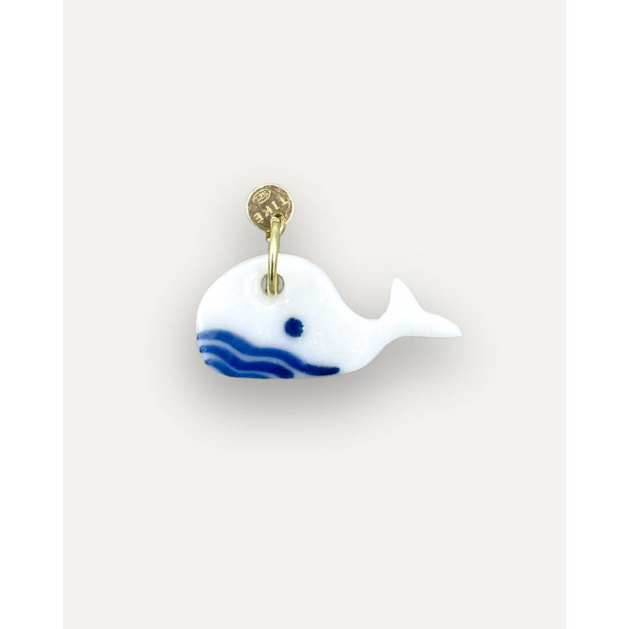 Charms - porseleinen hanger van blauwe vinvis