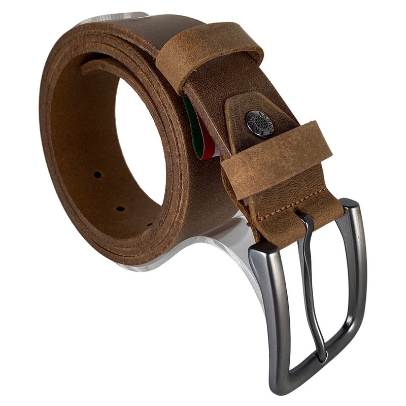 Herrengürtel - Damengürtel - Braunes italienisches Leder - 4 cm breiter lässiger Ledergürtel
