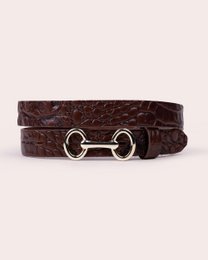 CLEO | Cintura in pelle goffrata coccodrillo con fibbia con dettaglio morso di cavallo