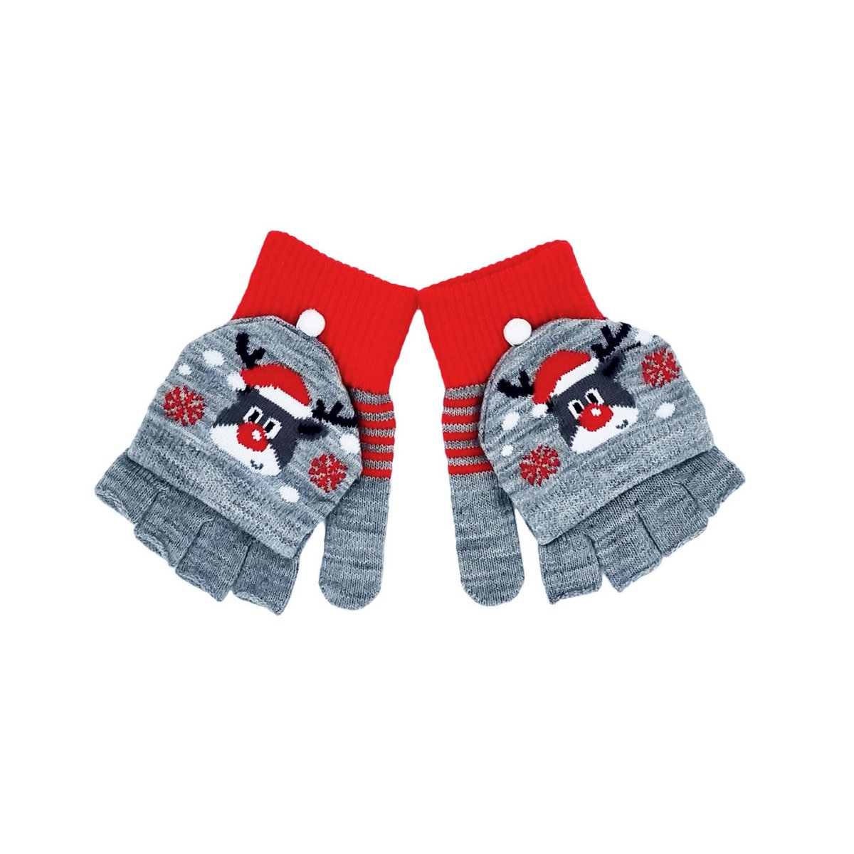 Mittens/half gloves - Grey with Rudolph