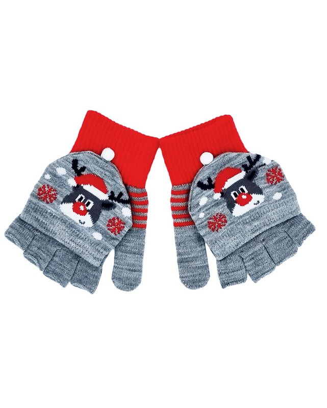 Mittens/half gloves - Grey with Rudolph