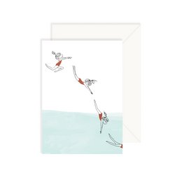 Card Diving - Trin af en ung pige dykker badedragt fine linjer