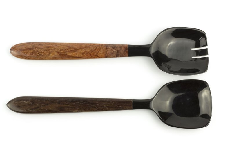 Square spatula cutlery in black horn and rosewood