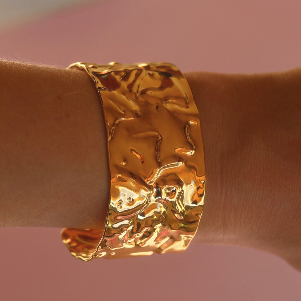 August - Hammered Wide Cuff Bracelet