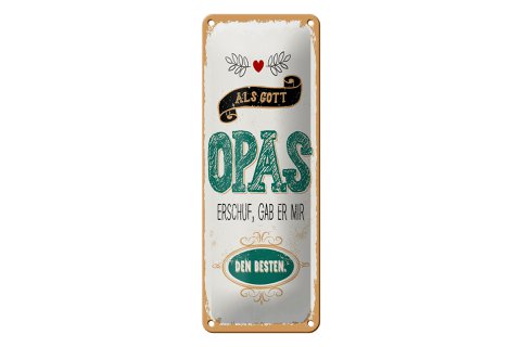 Tinnen bord met tekst 27x10 cm Toen God opa schiep, gaf hij mij het beste bord