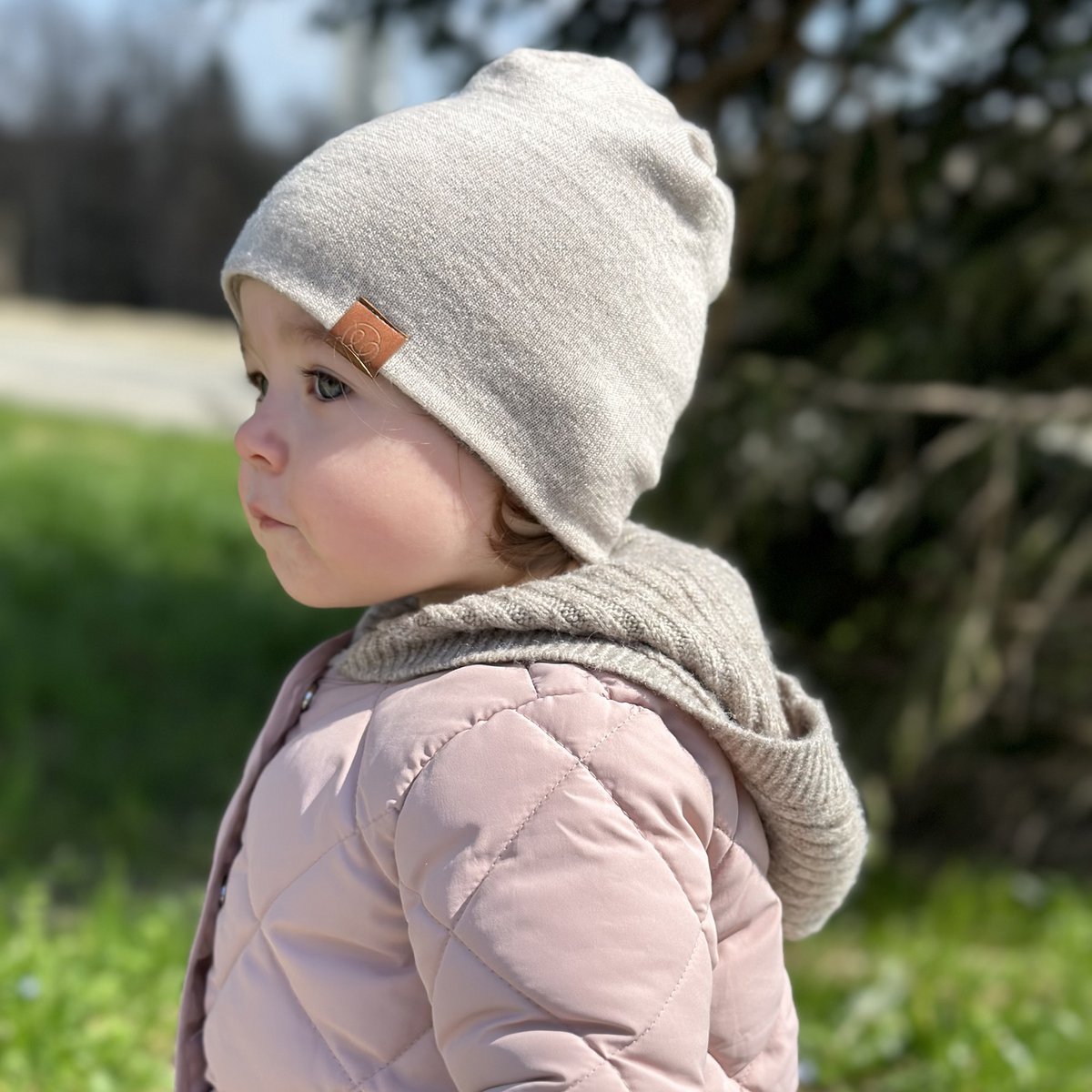 Bonnet réversible mérinos - jeans-beige