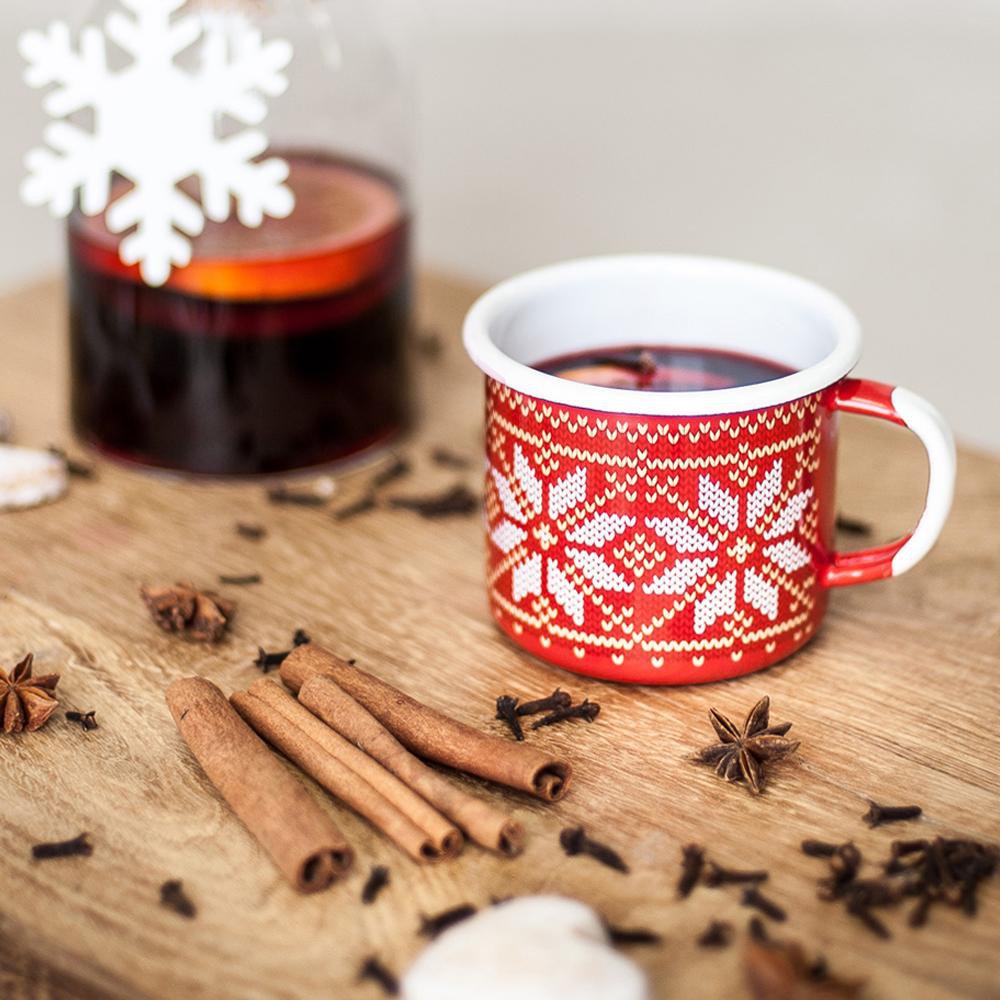 taza de café esmaltada roja 0,35l | Navidad
