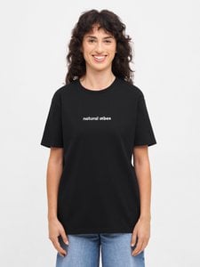 Bio T-Shirt Natural Vibes - Schwarzes T-Shirt mit gesticktem Natural Vibes Logo, Damen