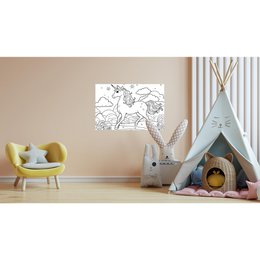 Paintable self-adhesive poster - unicorn on meadow