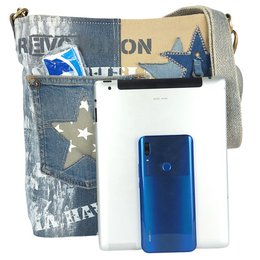 Sunsa Women's Sustainable Shoulder Bag. Shoulder bag made from recycled jeans & canvas (canvas). Handbag vintage retro style. Crossbody bag for women.