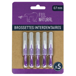 Set van 5 interdentale borstels 0,7 mm - natuurlijk gevoel