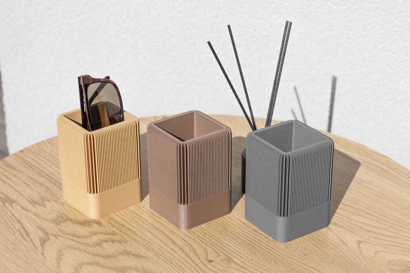 Modern Ribbed Square Organizer in Earthy Tones – Minimalist Desk, Vanity, or Home Storage Solution, Minimalist Modern Office Design Deco
