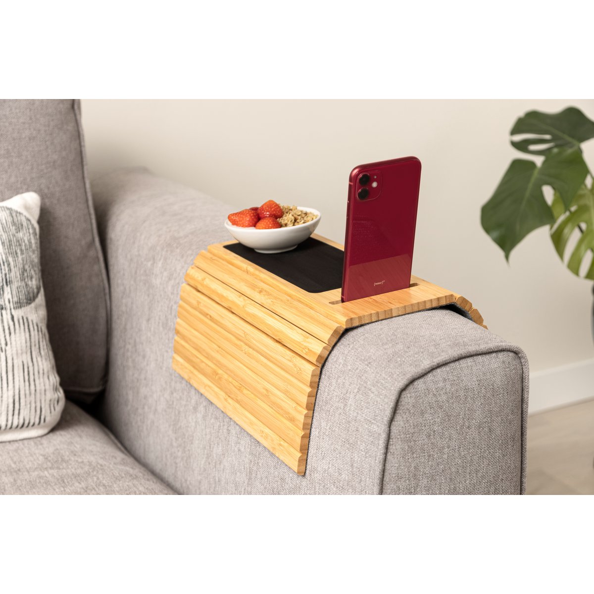 Bambus-Sofa-Armablage, Natur mit Telefonhalter-Kopie