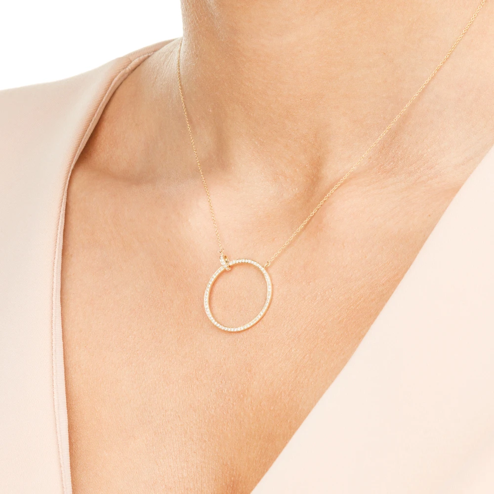 Large circle necklace with diamonds, 18K yellow gold