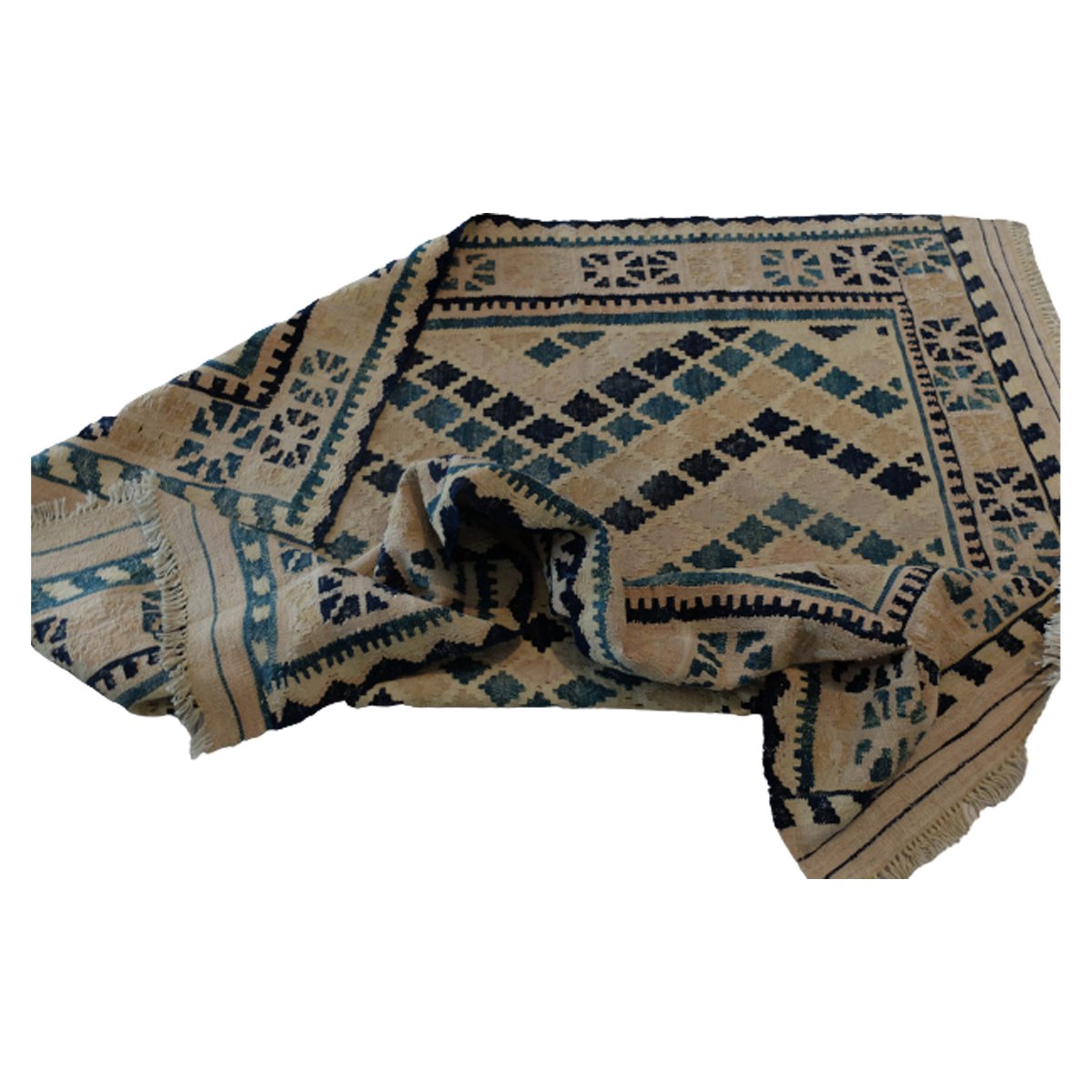 Ręcznie robiony wełniany dywan z rafii kilim