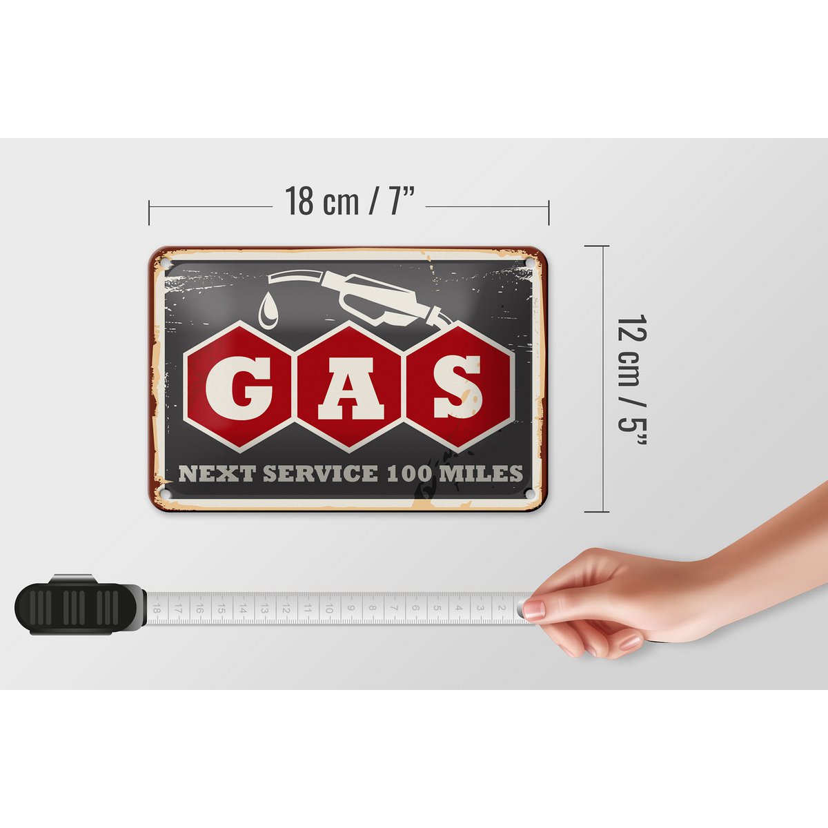 Tin sign retro 18x12cm gas car next service 100 petrol decoration