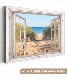 Canvas Maleri - Wall Decoration - View - Beach - Sea - Dunes - Sand - Water - Helmgras