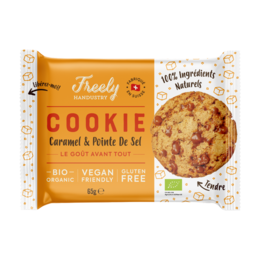 Caramel and sea salt flavored cookie, made with natural ingredients, vegan and gluten-free.
