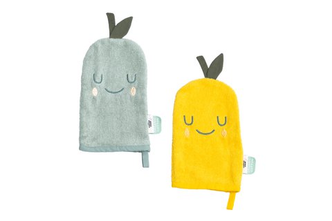 Terry Cotton Baby Washcloths 2-Set Lemon Pear