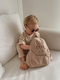 Bamse børnerygsæk med et broderet navn - beige