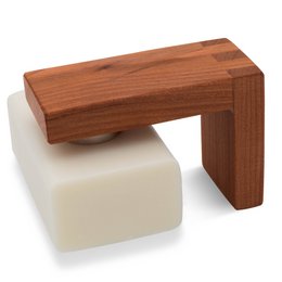 Wooden soap holder with natural wood finish and minimalist design.