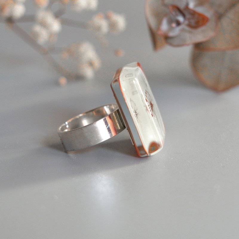 Anello grosso in vetro con dente di leone di forma quadrata dipinto a mano, misura regolabile