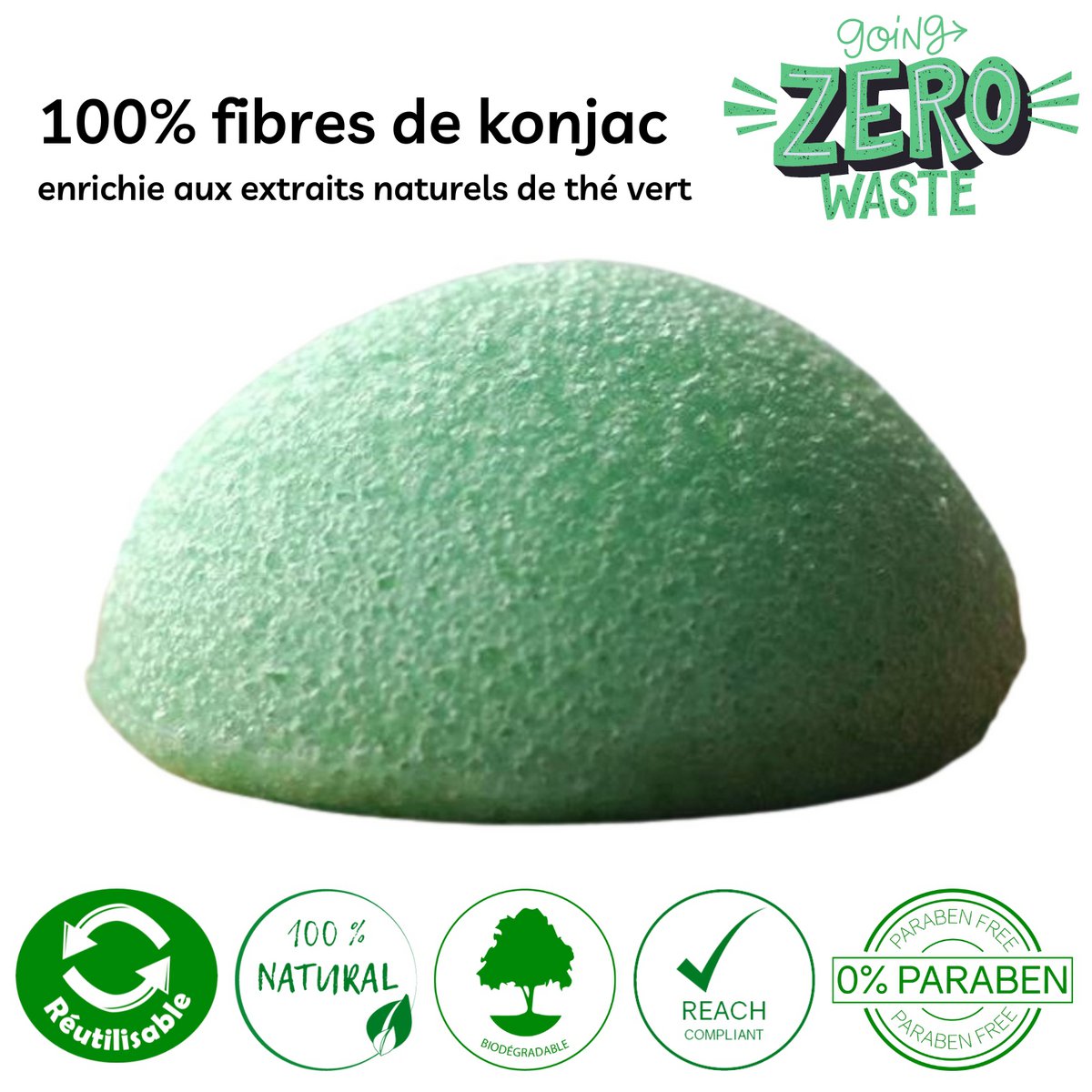 Zero waste konjac natural face with green tea