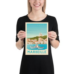 Marsylia plakat w stylu vintage | Plakat Miasto Marsylia Prowansja Lazurowe Wybrzeże Francja