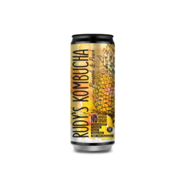 Pineapple and peach flavored kombucha in a 330ml can. Fermented tea beverage with natural fruit flavors.