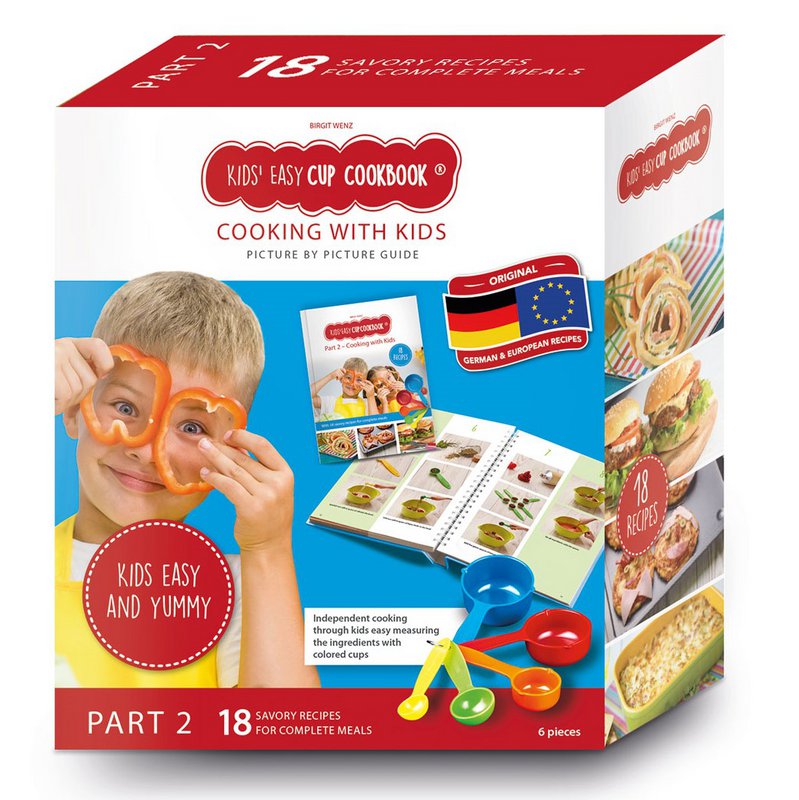 Kids Easy Cup Kogebog: Madlavning med børn (Del 2), Kogekassesæt inkl. 5 farverige målebægre