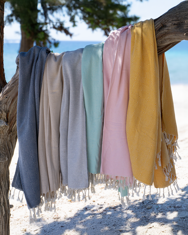 CRYSTAL Cotton Hammam Beach Towel – Quick Dry – Blue - 180x100 cm