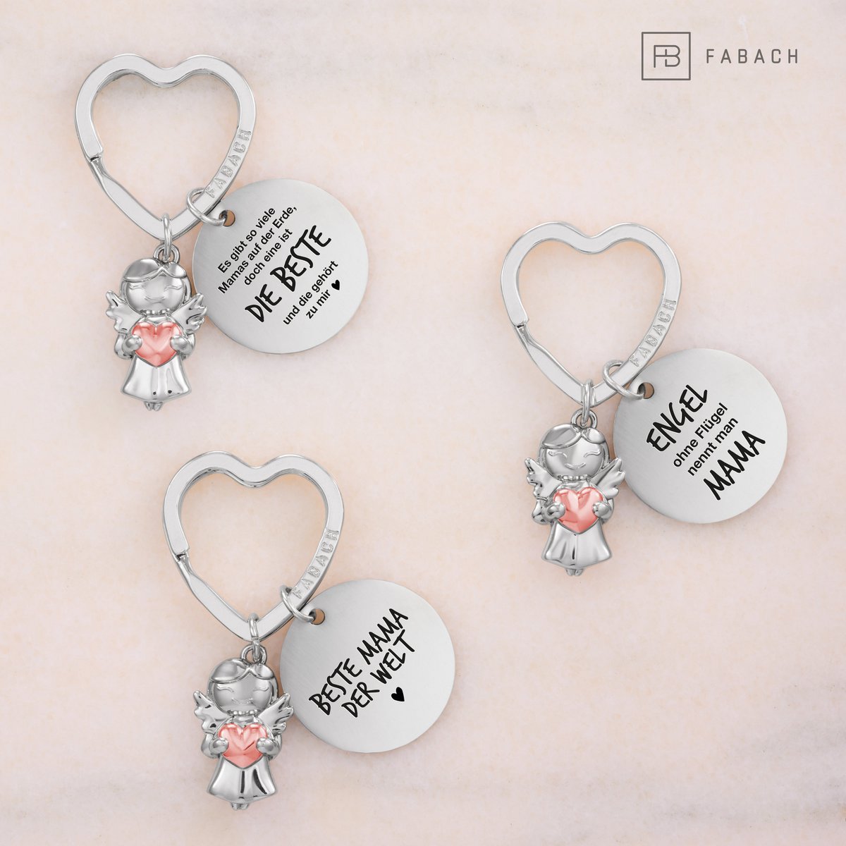 Beschermengelsleutelhanger "Best Mom" ​​- beschermengelster met hart en gegraveerd plaatje met een liefdevolle boodschap