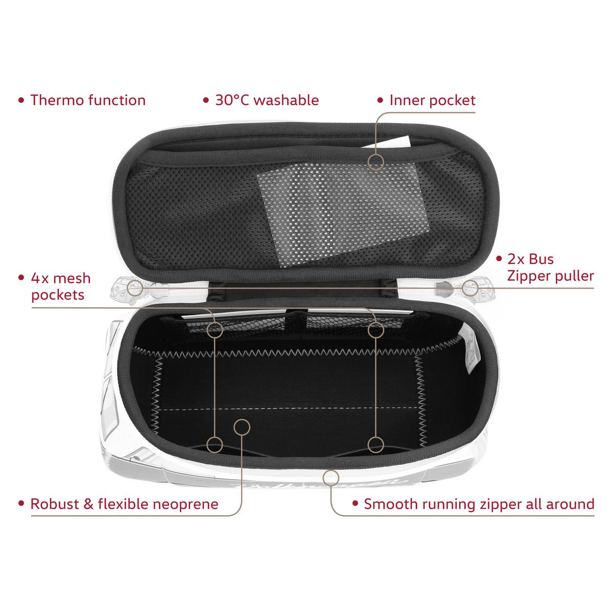Volkswagen VW T1 Bus 3D Neoprene Universal Bag - Small - First Aid/Grey