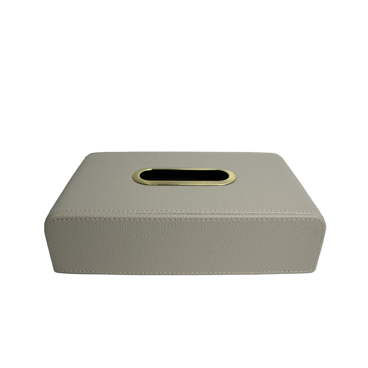 Tapping Box di stoffa in pelle sintetica grigio chiaro con apertura in ottone