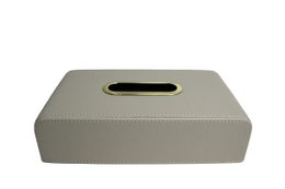 Tapping Box di stoffa in pelle sintetica grigio chiaro con apertura in ottone
