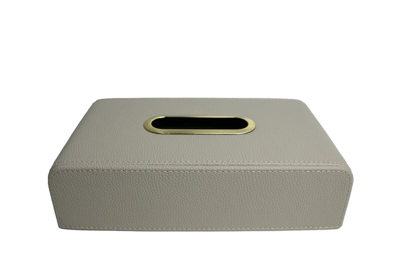 Tapping Box di stoffa in pelle sintetica grigio chiaro con apertura in ottone